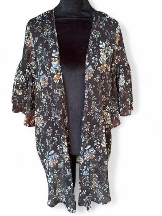 American Eagle Outfitters Sweaters - Boho Cottagecore American Eagle Dark Chocolate Brown Floral Ruffle Sleeve Kimono